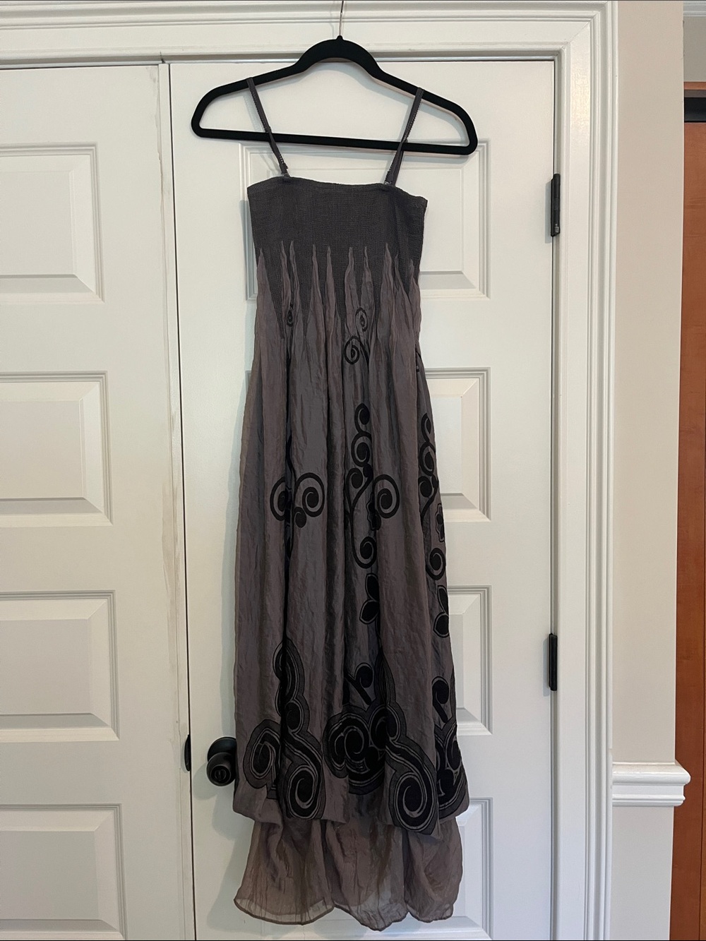 Boho Spaghetti Strap Maxi Dress Black‎ Gray Smocked Festival Summer Lapis